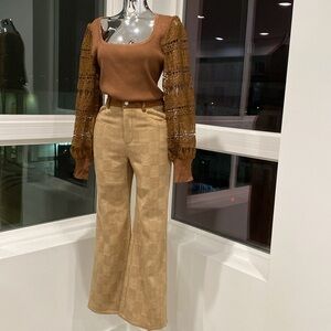 Corduroy plaid Mid-Rise Flare Pants